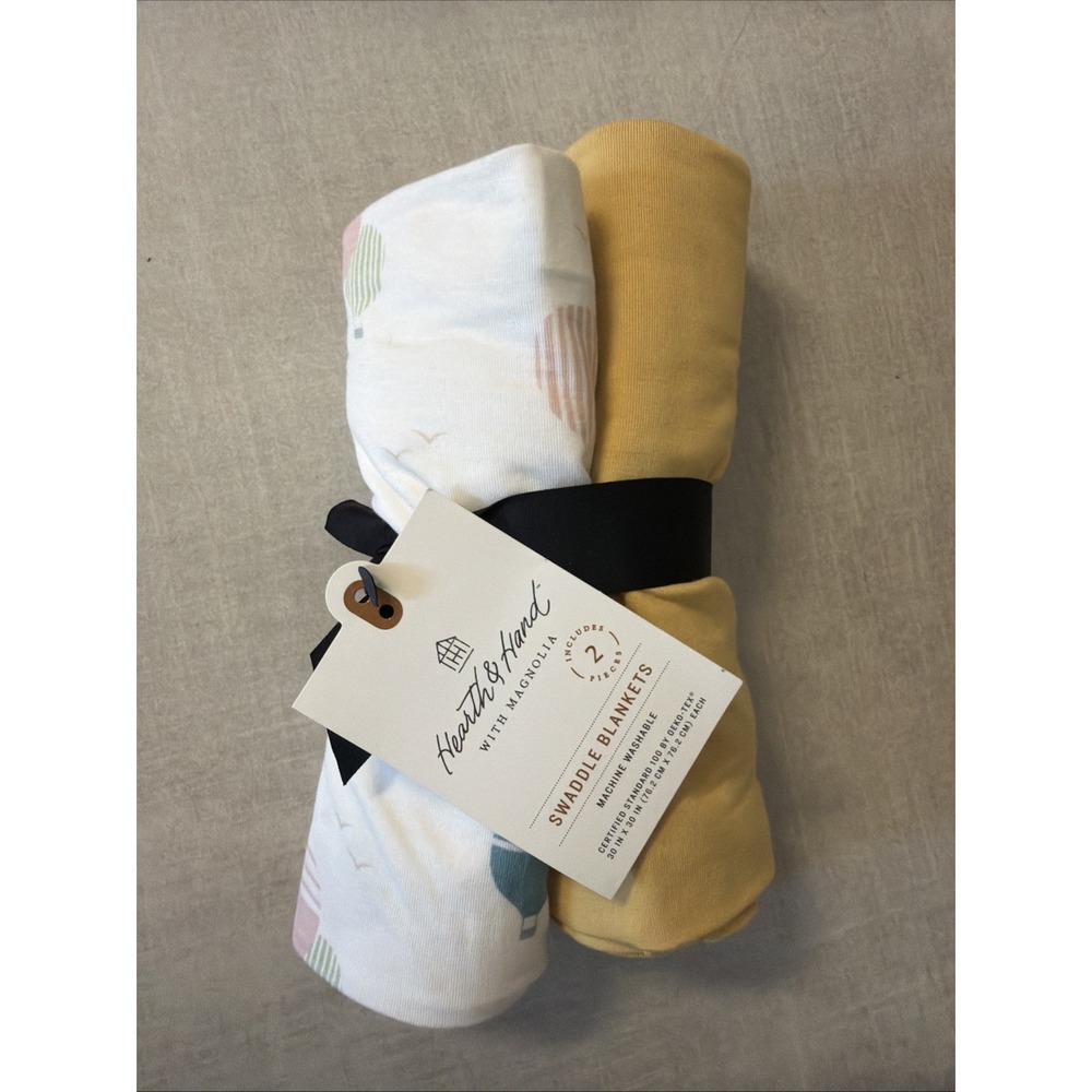 Yellow &white w pastel hot air balloons Baby Swaddle Blankets 2pk - Hearth &Hand